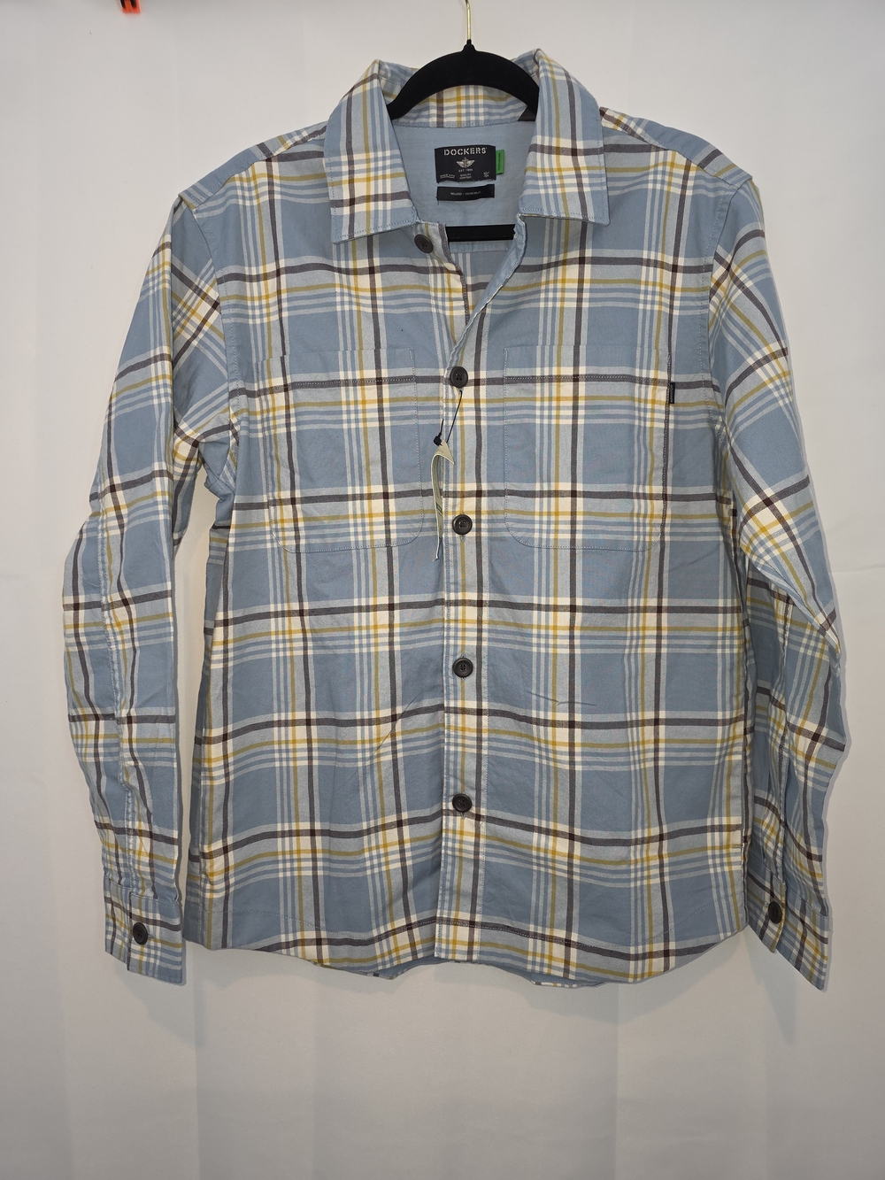 Dockers Men's Blue Plaid Button-Up Shirt Jacket
